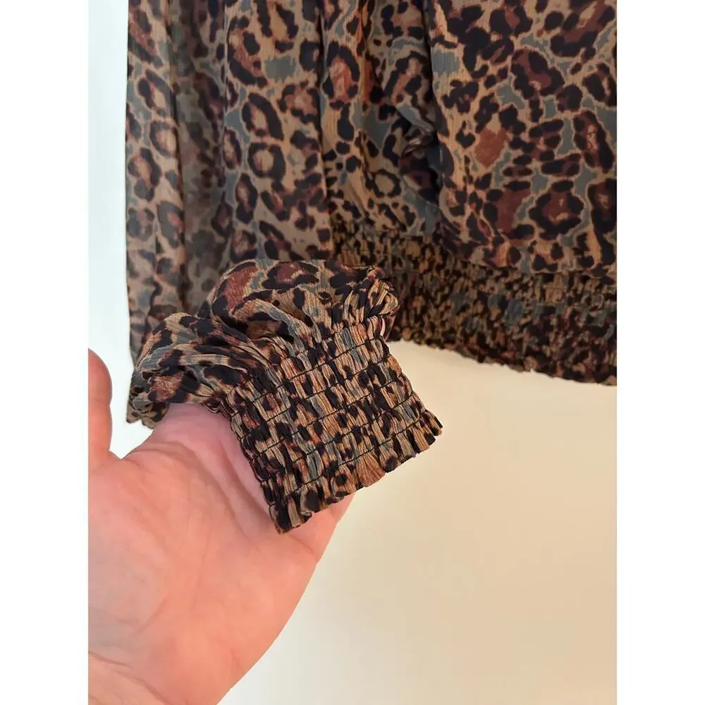 AllSaints Elodie Halftone Animal Print Ruffle Crop Top - Picture 7 of 8